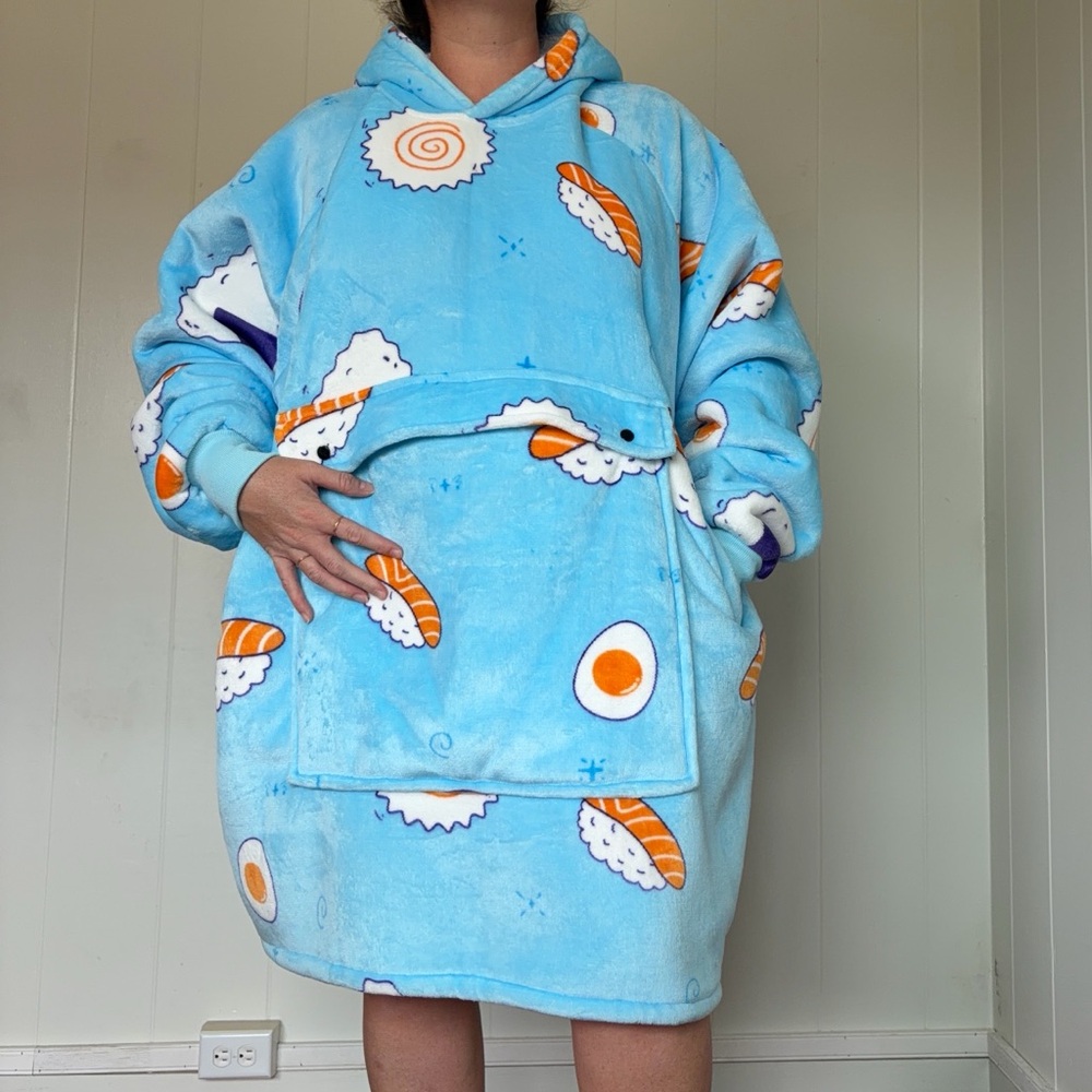 Oversized fleece poncho blanket with hoodie